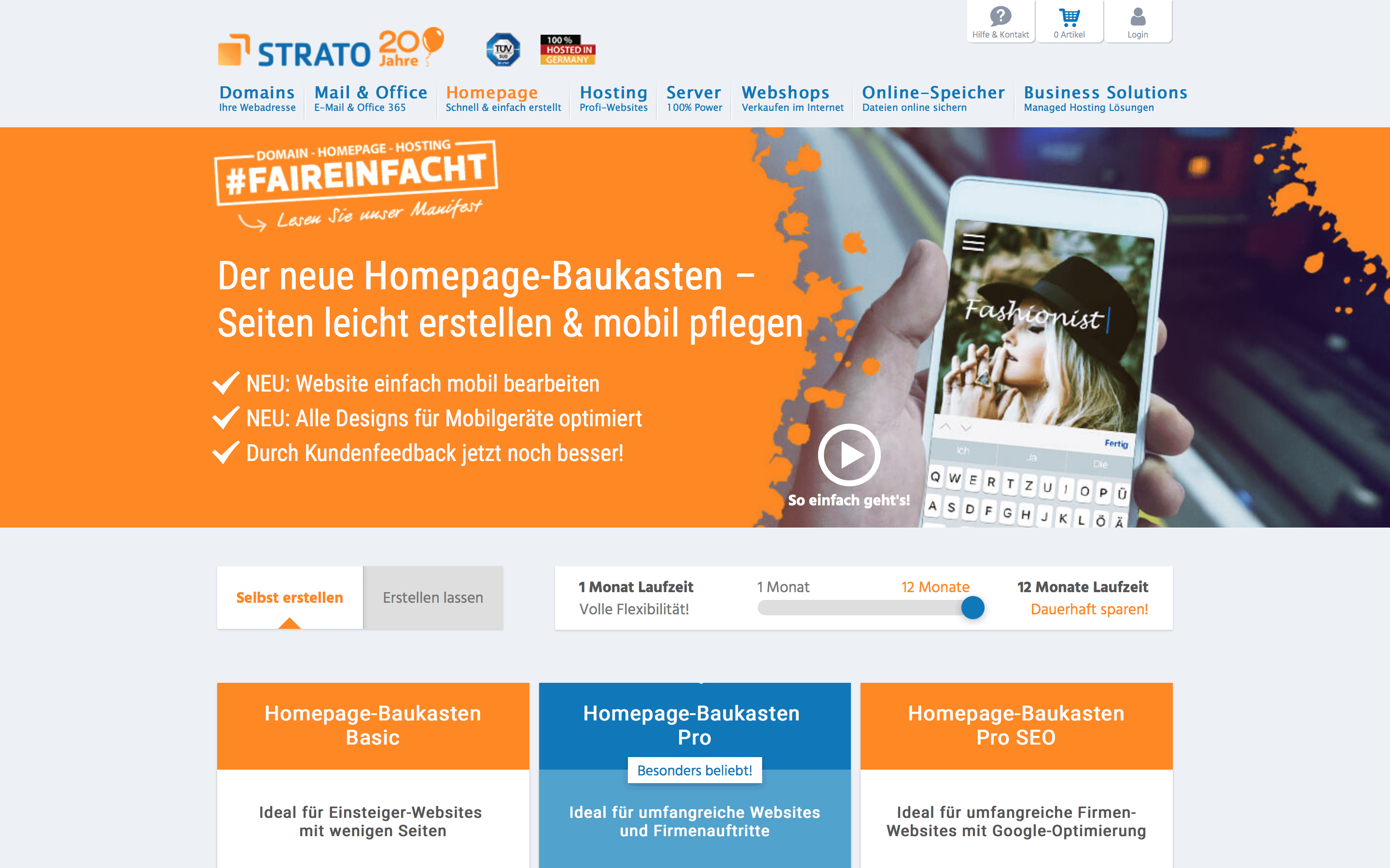 Strato Angebotsseite