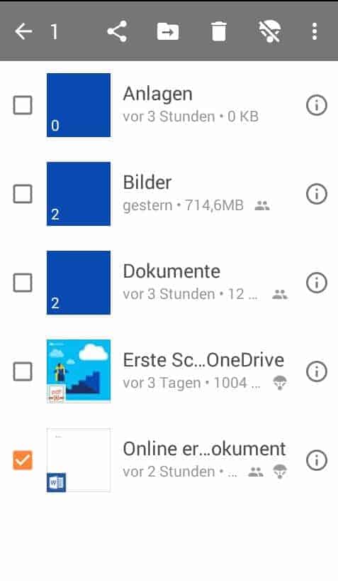 OneDrive App Dateiauswahl