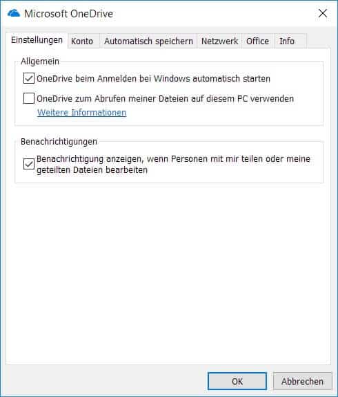 OneDrive Einstellungen