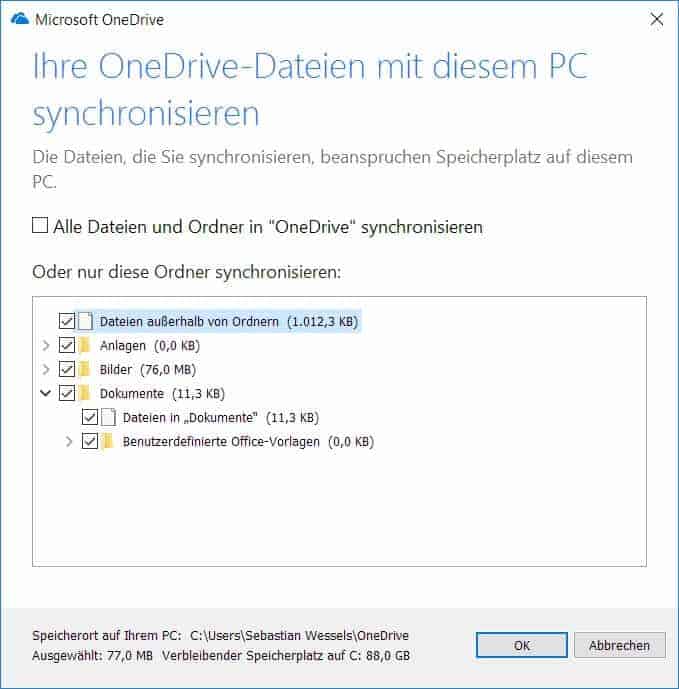 OneDrive selektive Synchronisierung