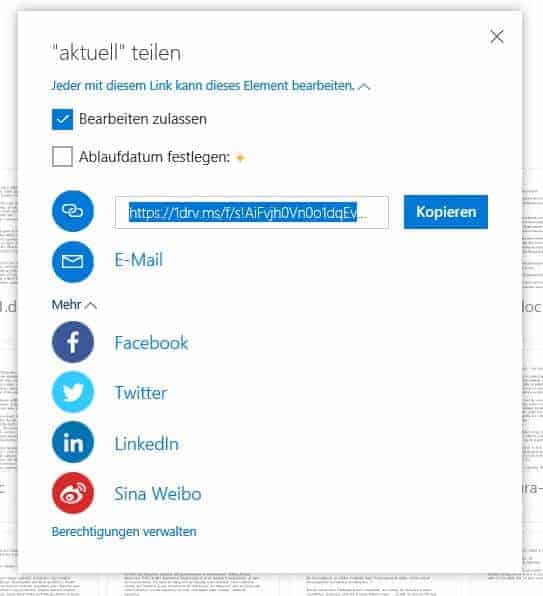 OneDrive teilen