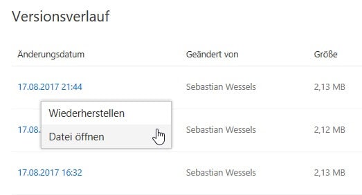 OneDrive Versionsverlauf 2