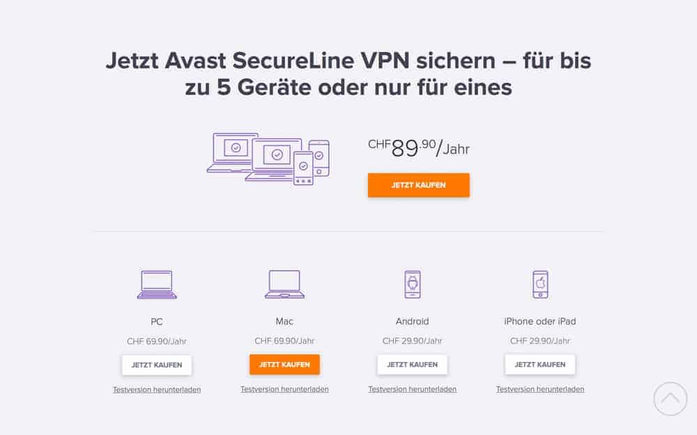 avast secureline vpn pricing