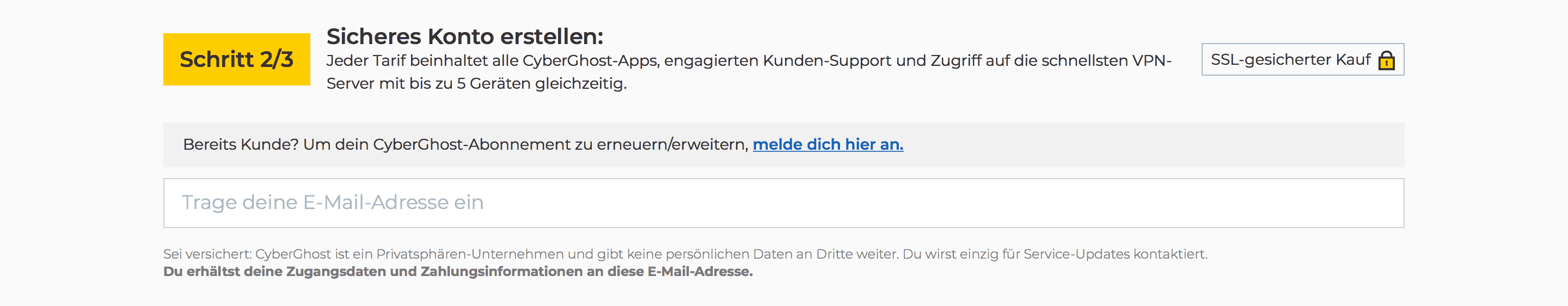 CyberGhost Registrierung