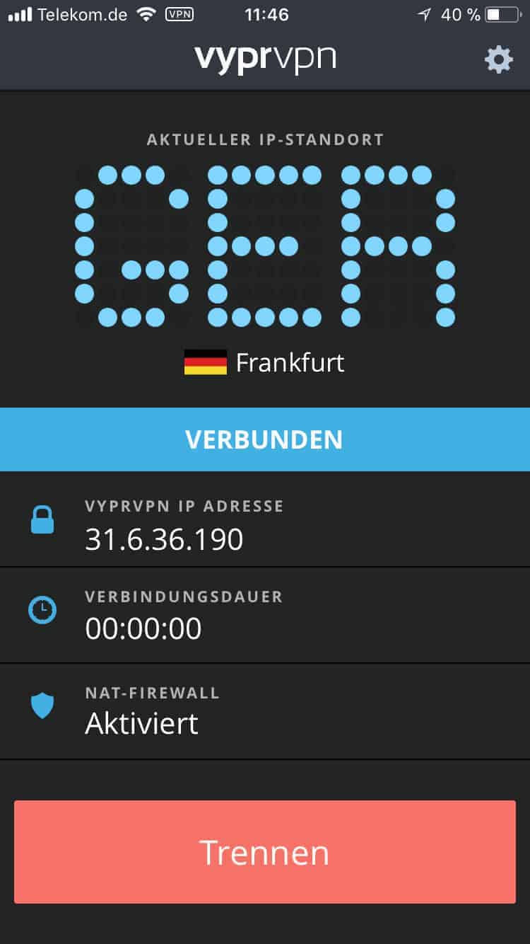 Vypr Smartphone verbunden