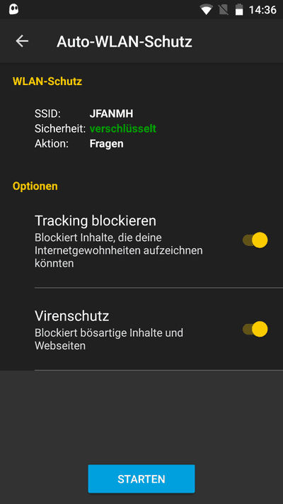 Cyberghost WLAN Optionen