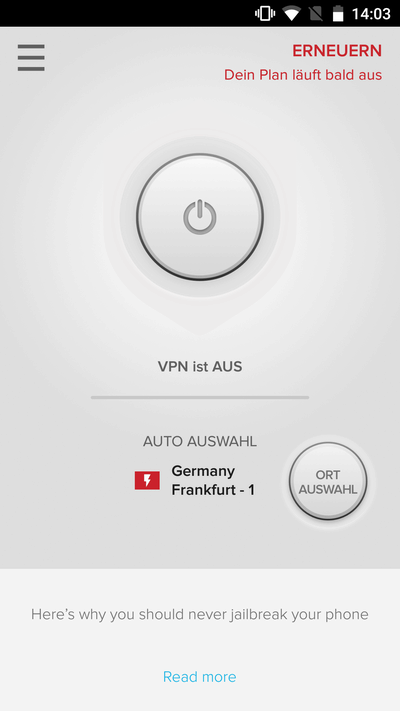 ExpressVPN Startbilschirm