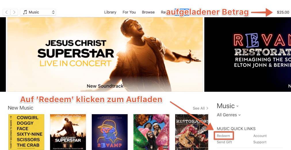 iTunes mit Gutschein aufladen