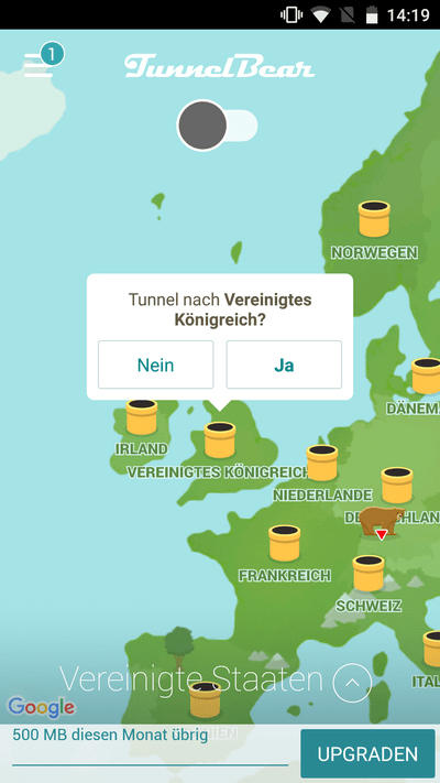 Tunnelbear Verbindungsaufbau