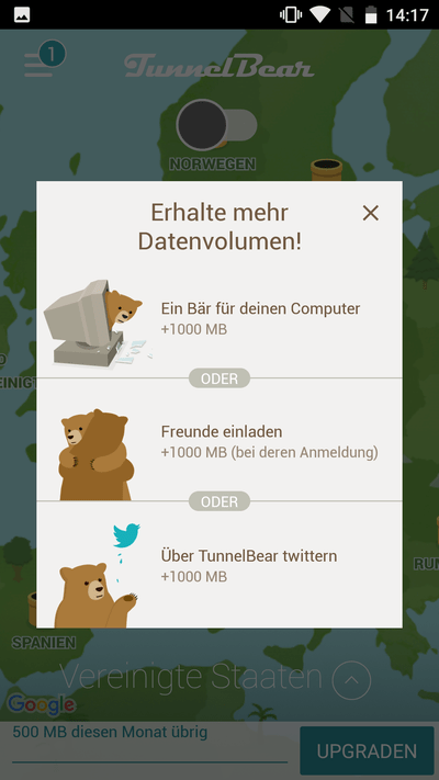 Android VPN kostenlos: Tunnelbear