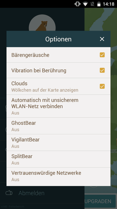Tunnelbear Optionen