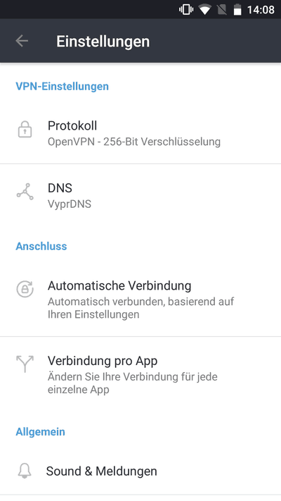VyprVPN Einstellungen