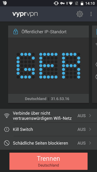 VyprVPN Aktiv
