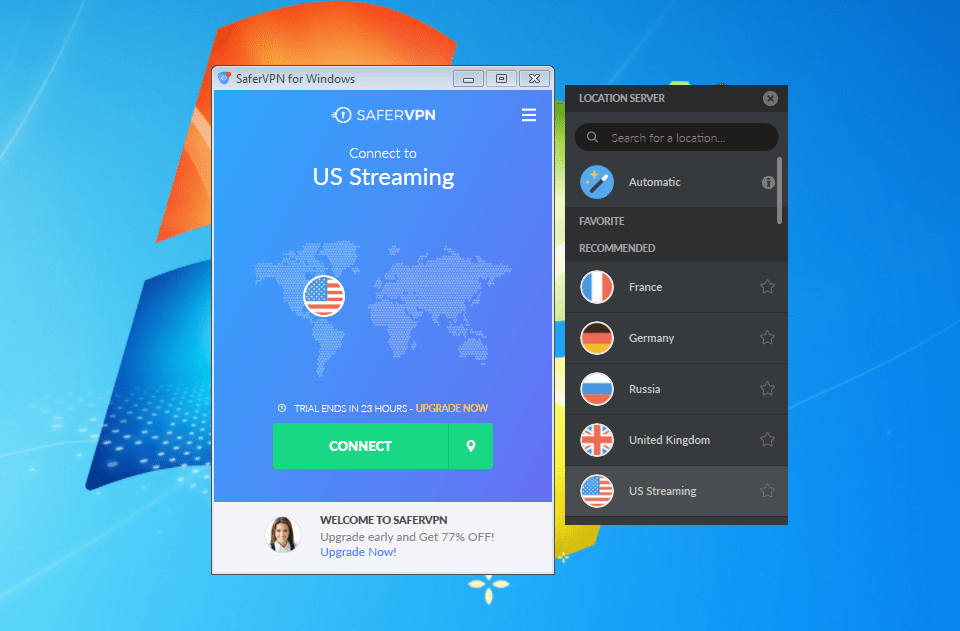 SaferVPN Verbindungsaufbau