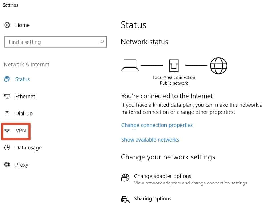Auf VPN in Netzwerkeinstellungen klicken