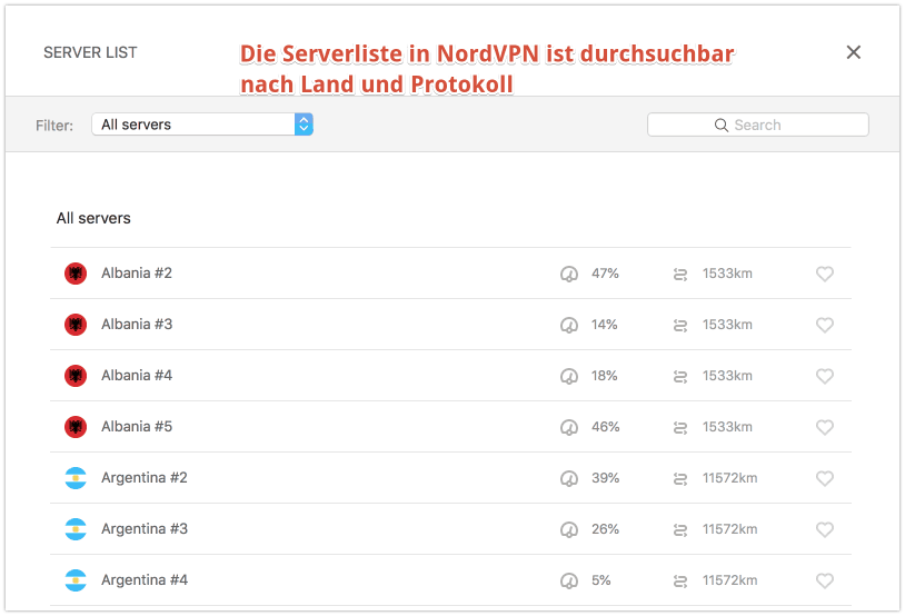 NordVPN Serverliste