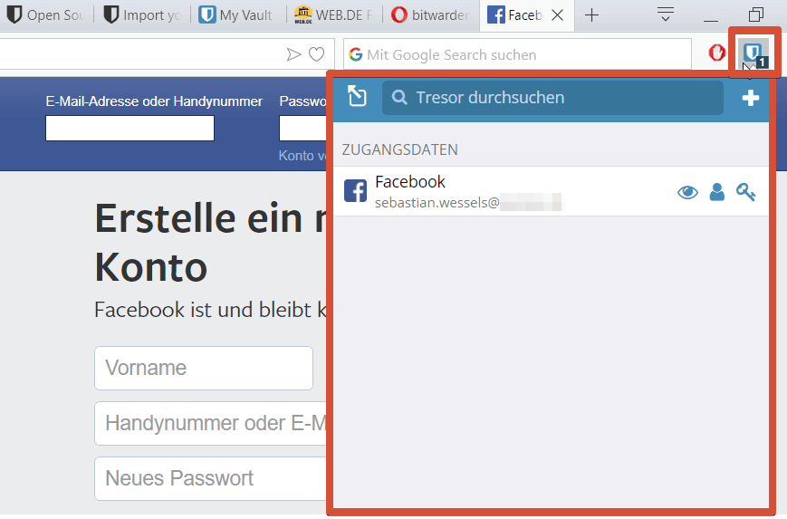 Bitwarden – Facebook-Addon