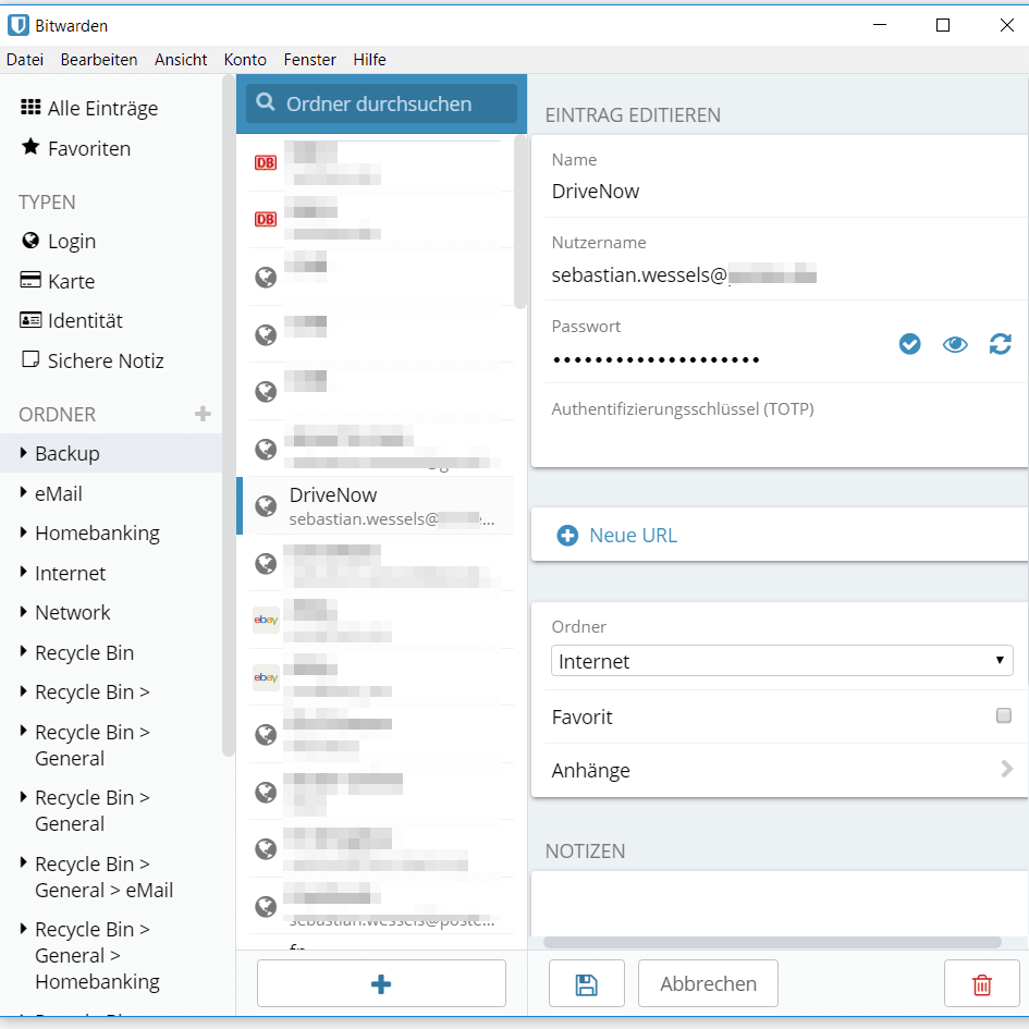 Bitwarden – Eintrags-Editor