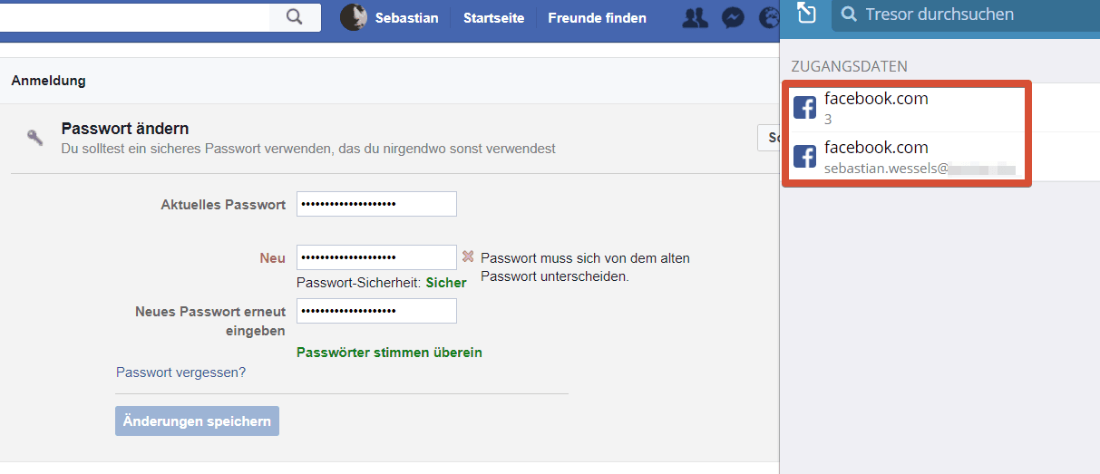 Bitwarden – Facebook-Passwort ändern, Teil 2