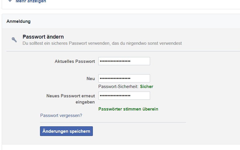 Bitwarden – Facebook-Passwort ändern