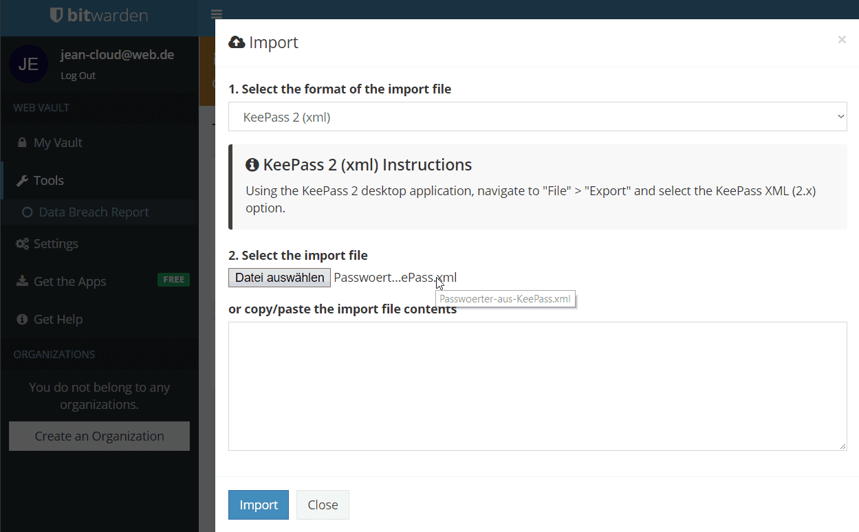 Bitwarden – Import