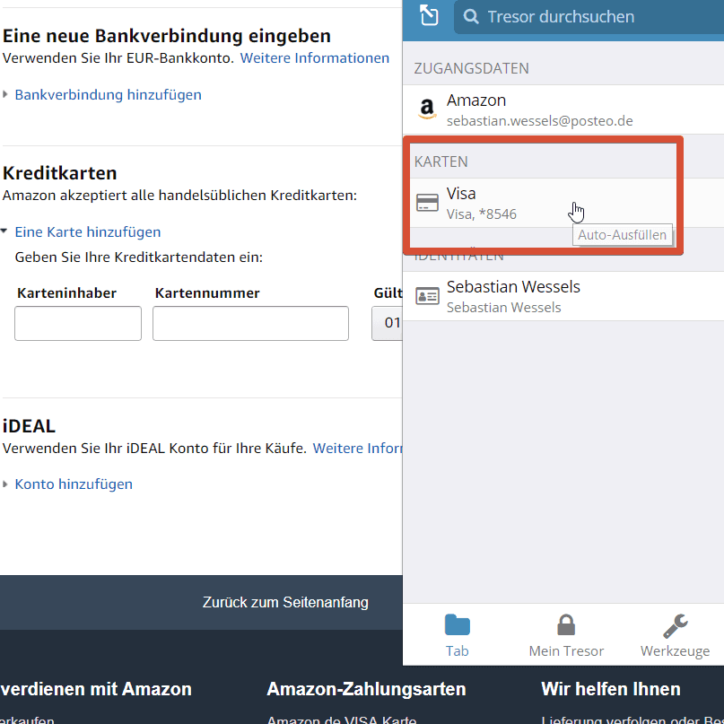 Bitwarden – Kreditkarte auto-ausfüllen