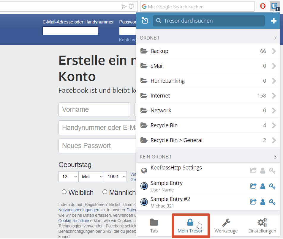 Bitwarden – Plug-in-Ordner