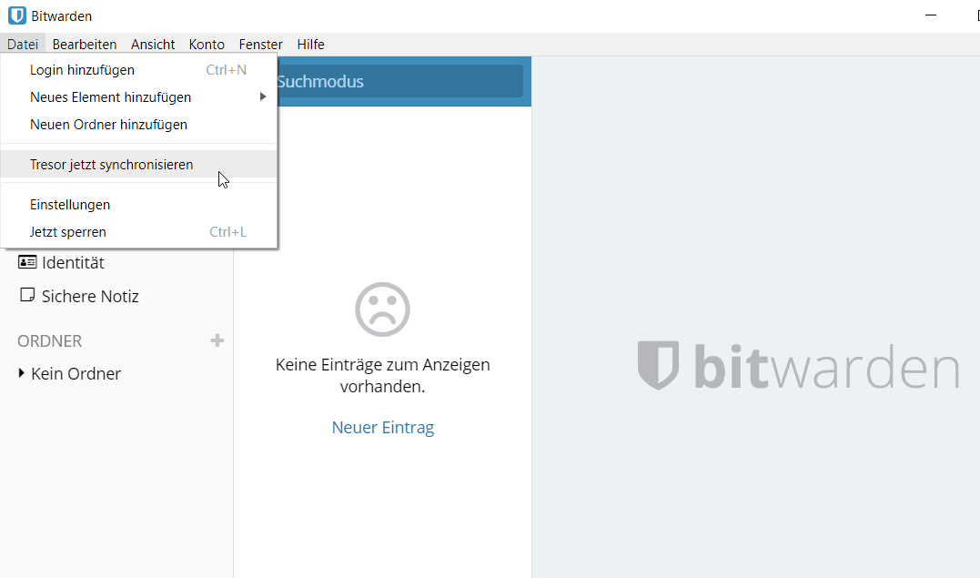 Bitwarden – Tresor synchronisieren
