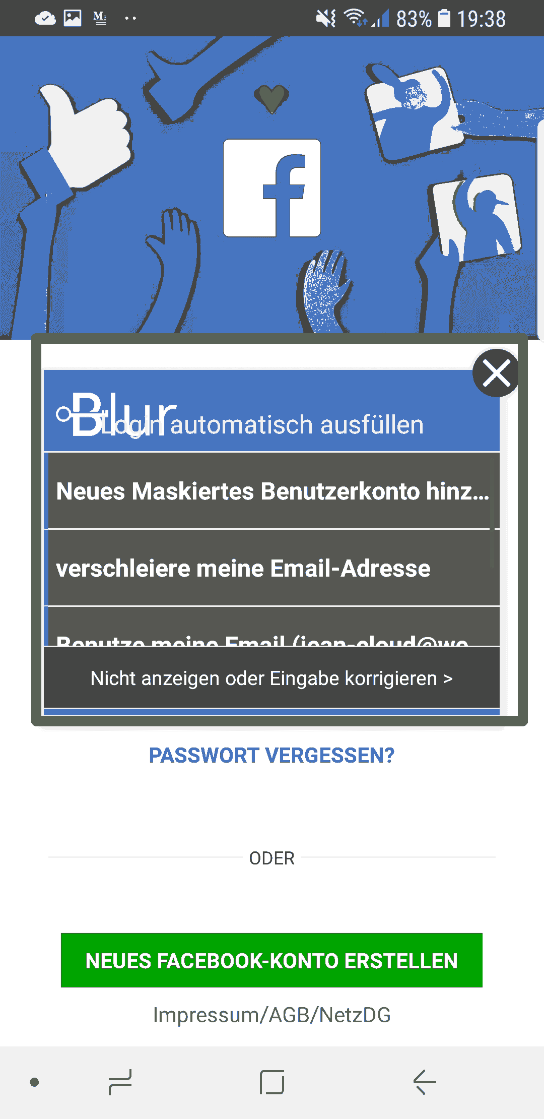Blur Passwort-Manager – App mit Facebook
