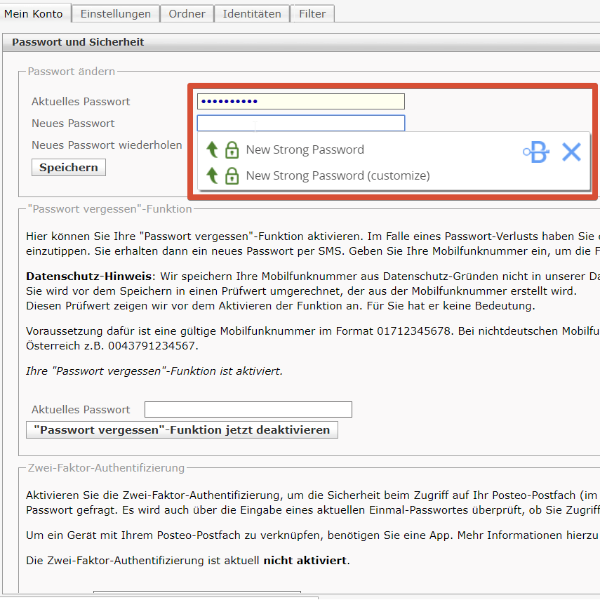 Blur Passwort-Manager – neues Passwort