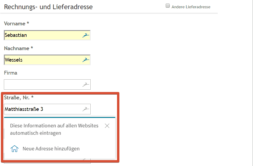 Dashlane Adresse hinzufuegen