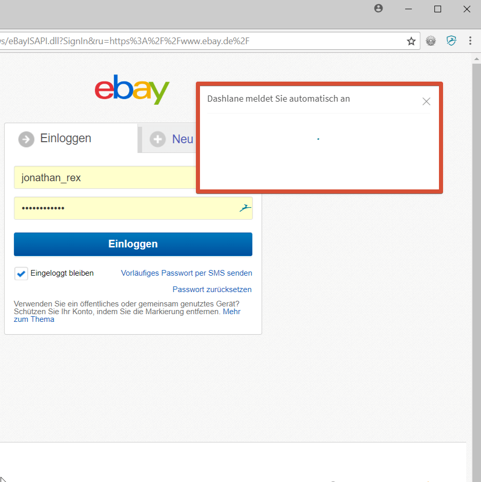 Dashlane automatisches Anmelden