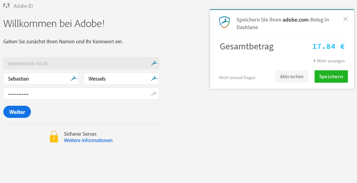 Dashlane Beleg speichern
