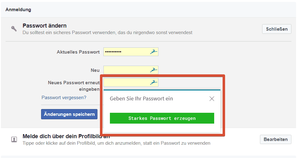 Dashlane Facebook neues Passwort 2