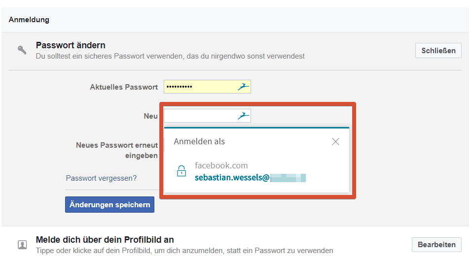 Dashlane Facebook neues Passwort