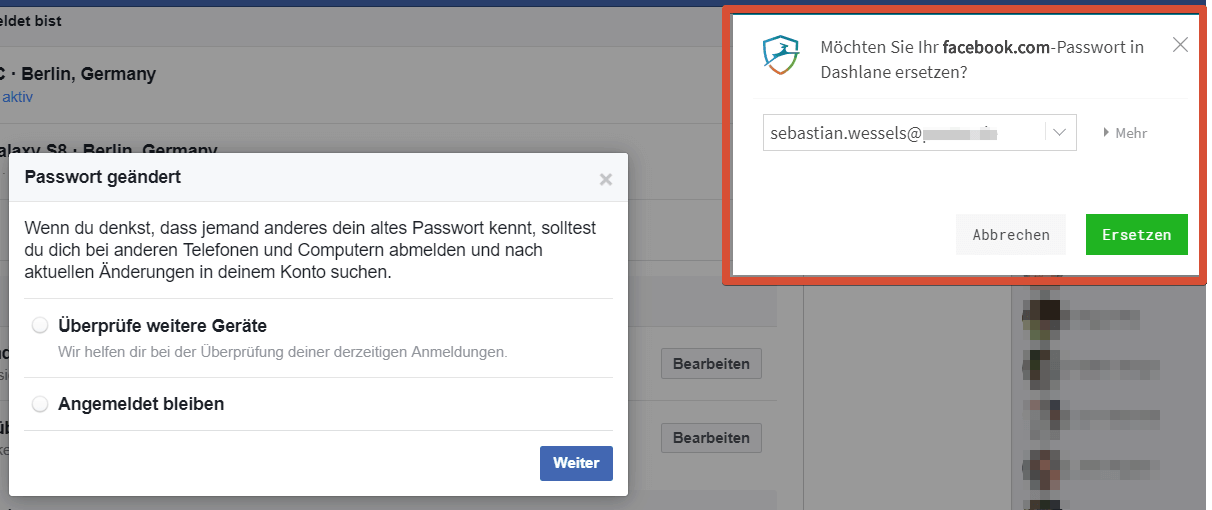 Dashlane Facebook Passwort ersetzen