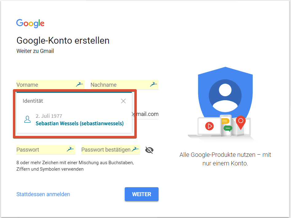 Dashlane Google Konto eroeffnen 2