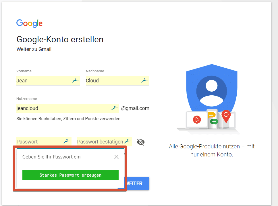 Dashlane Google Passwort erzeugen