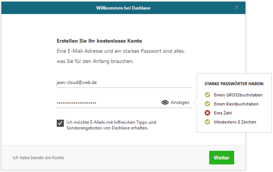 Dashlane Registrierung