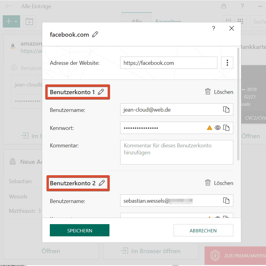 Kaspersky Password Manager – Zwei Benutzerkonten