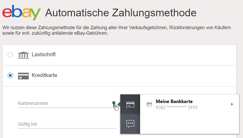 Kaspersky Password Manager – Bankkarte eBay