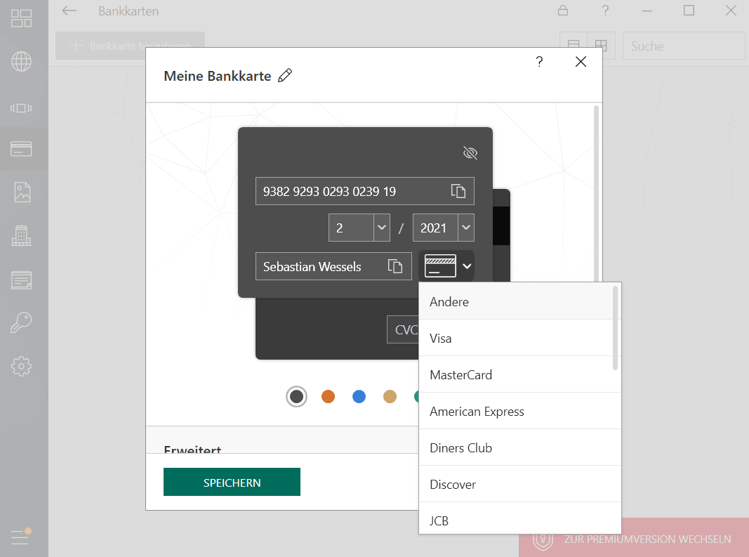 Kaspersky Password Manager – Bankkarte