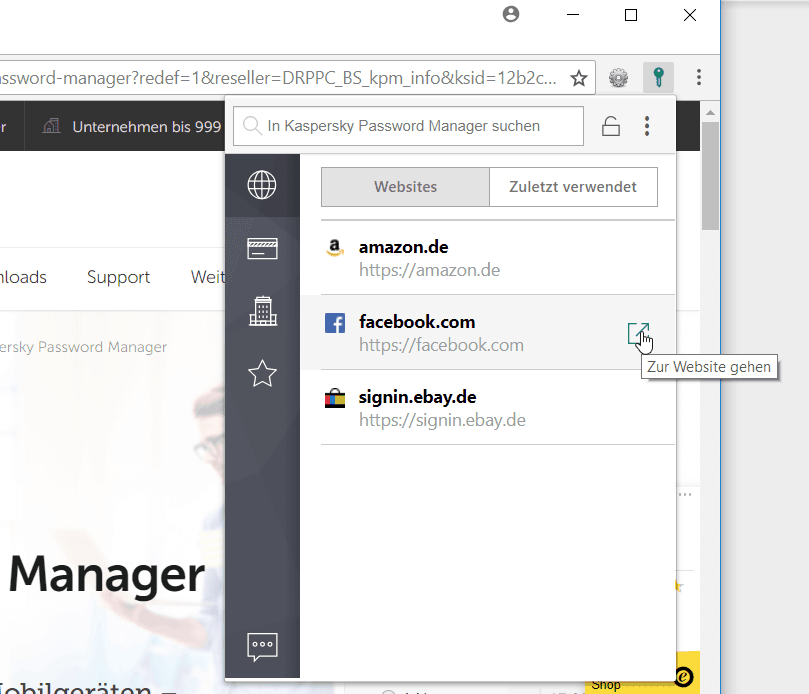 Kaspersky Password Manager – Browser-Erweiterung