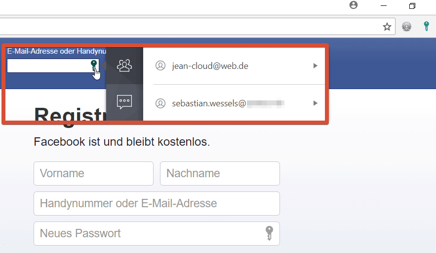 Kaspersky Password Manager – Einträge-Auswahl
