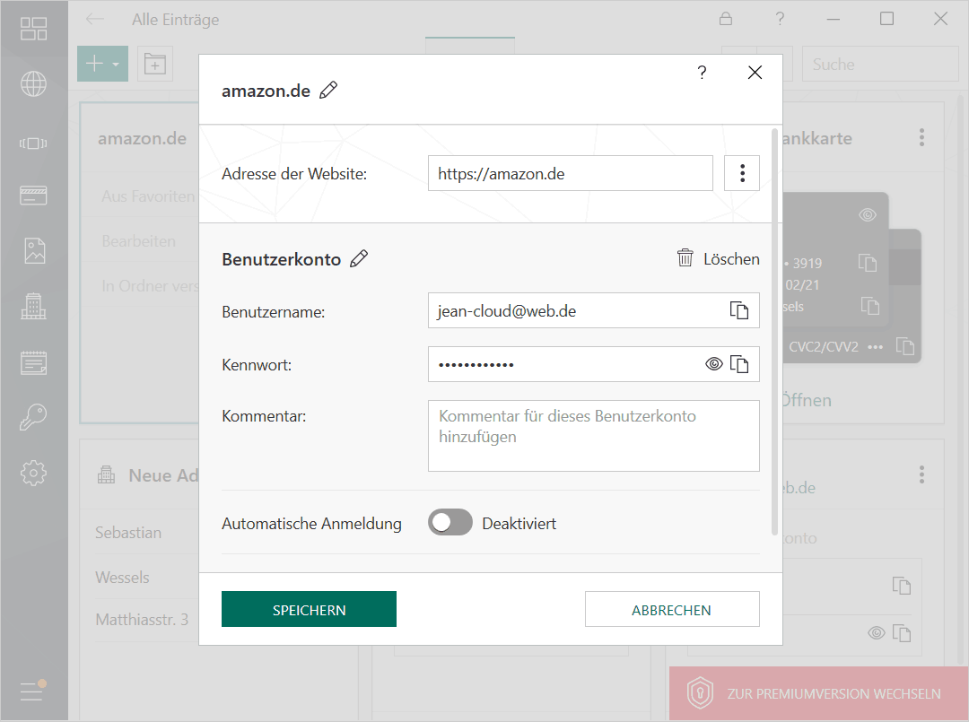 Kaspersky Password Manager – Eintrag erstellen