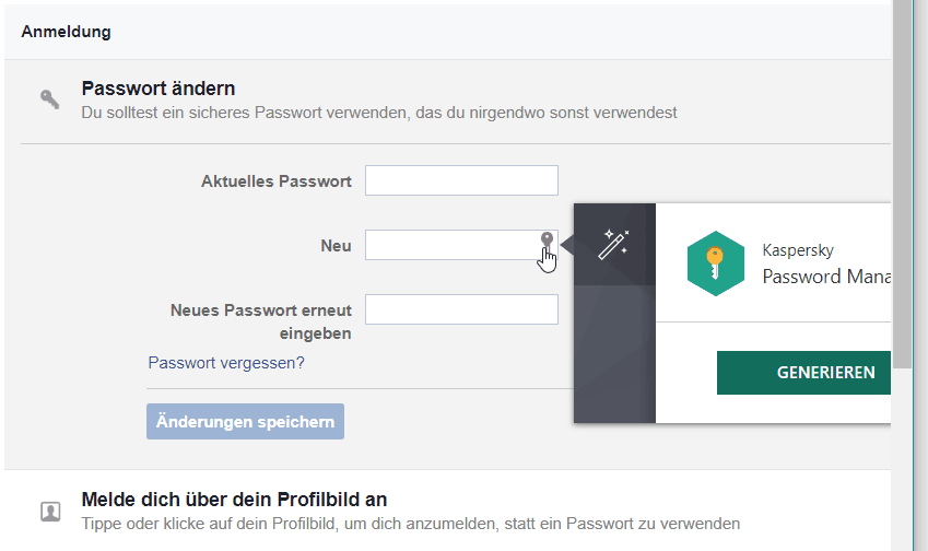 Kaspersky Password Manager – Facebook-Bug