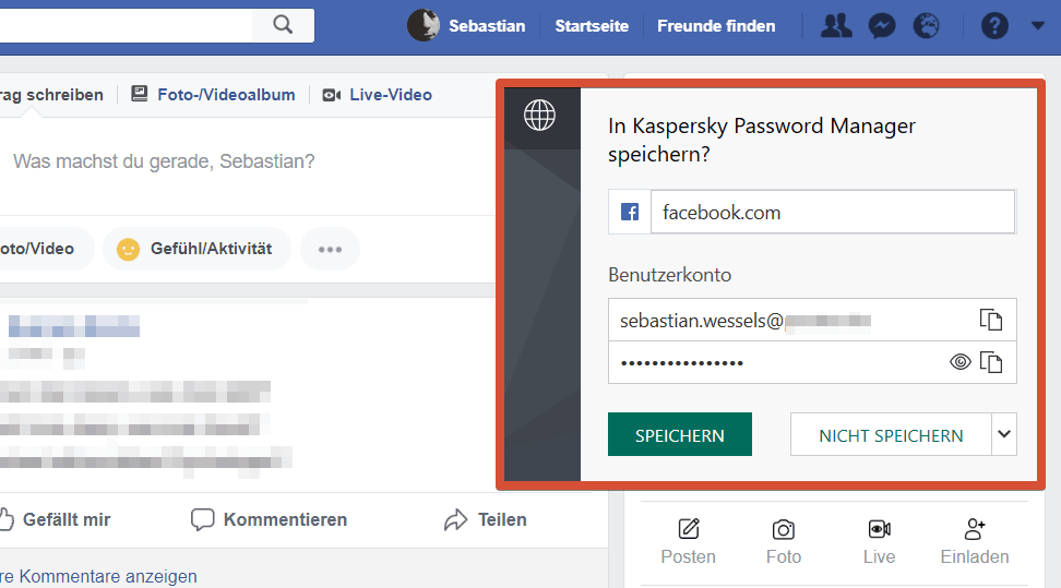 Kaspersky Password Manager – Facebook-Passwort speichern
