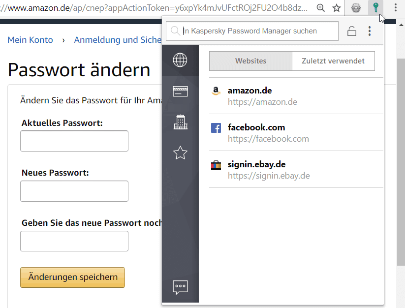 Kaspersky Password Manager – Amazon-Passwort ändern