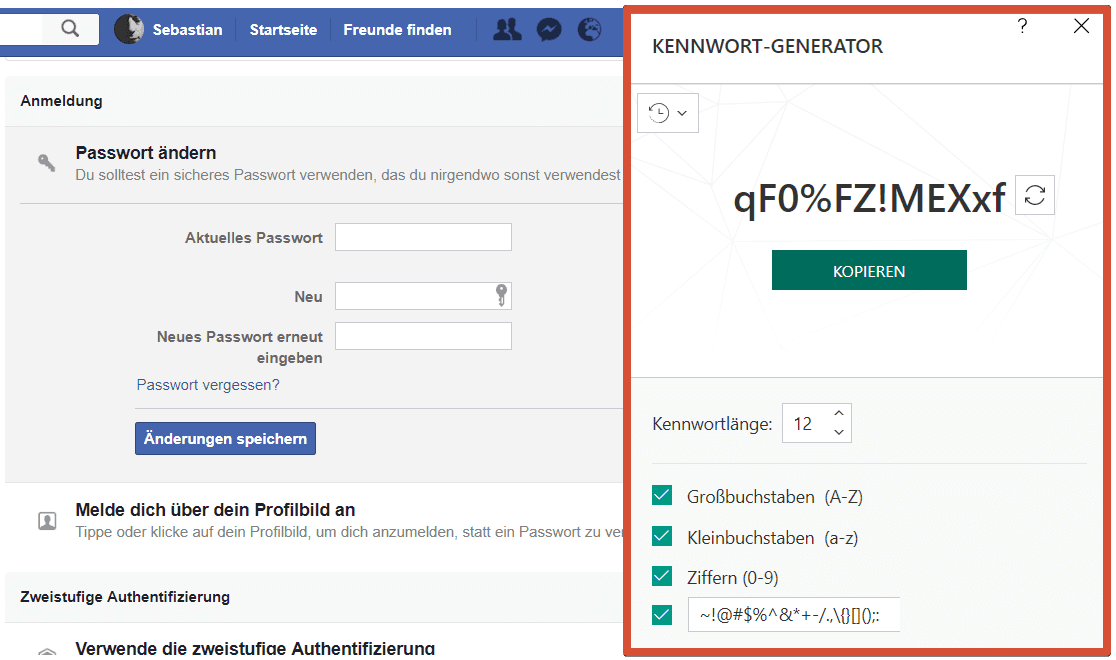 Kaspersky Password Manager – Passwort-Generator Facebook