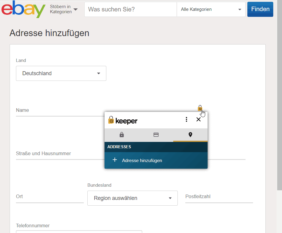Keeper Adresse Ebay